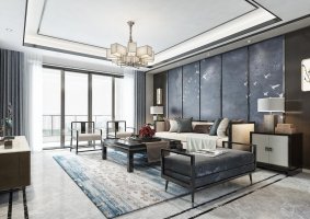 新中式客厅装修效果图 - 上海办公室装修案例 消防设计 装修报建