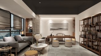 新中式办公室装修效果图 - 上海办公室装修案例 消防设计 装修报建