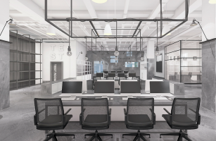 黑白工业风办公室装修效果图 - 上海办公室装修案例 消防设计 装修报建