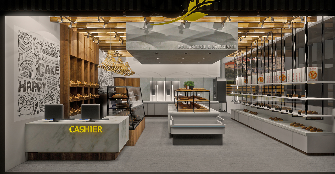 面包店装修效果图 - 上海办公室装修案例 消防设计 装修报建