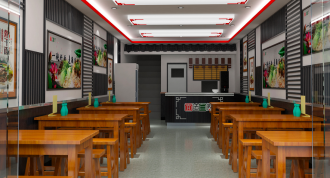 面馆店铺装修效果图 - 上海办公室装修案例 消防设计 装修报建