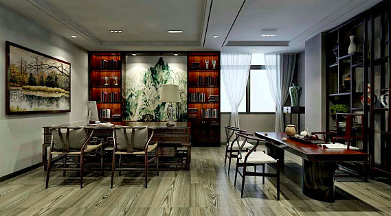 上海嘉定区南翔中式办公室装修效果图 - 上海办公室装修案例 消防设计 装修报建