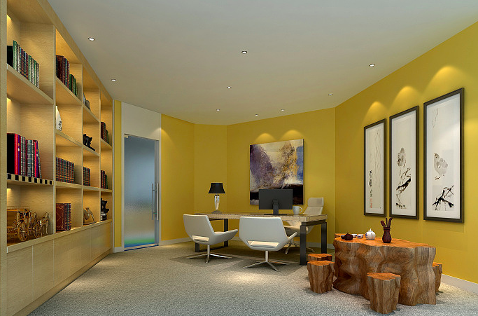 撞色办公室装修设计效果图 - 上海办公室装修案例 消防设计 装修报建