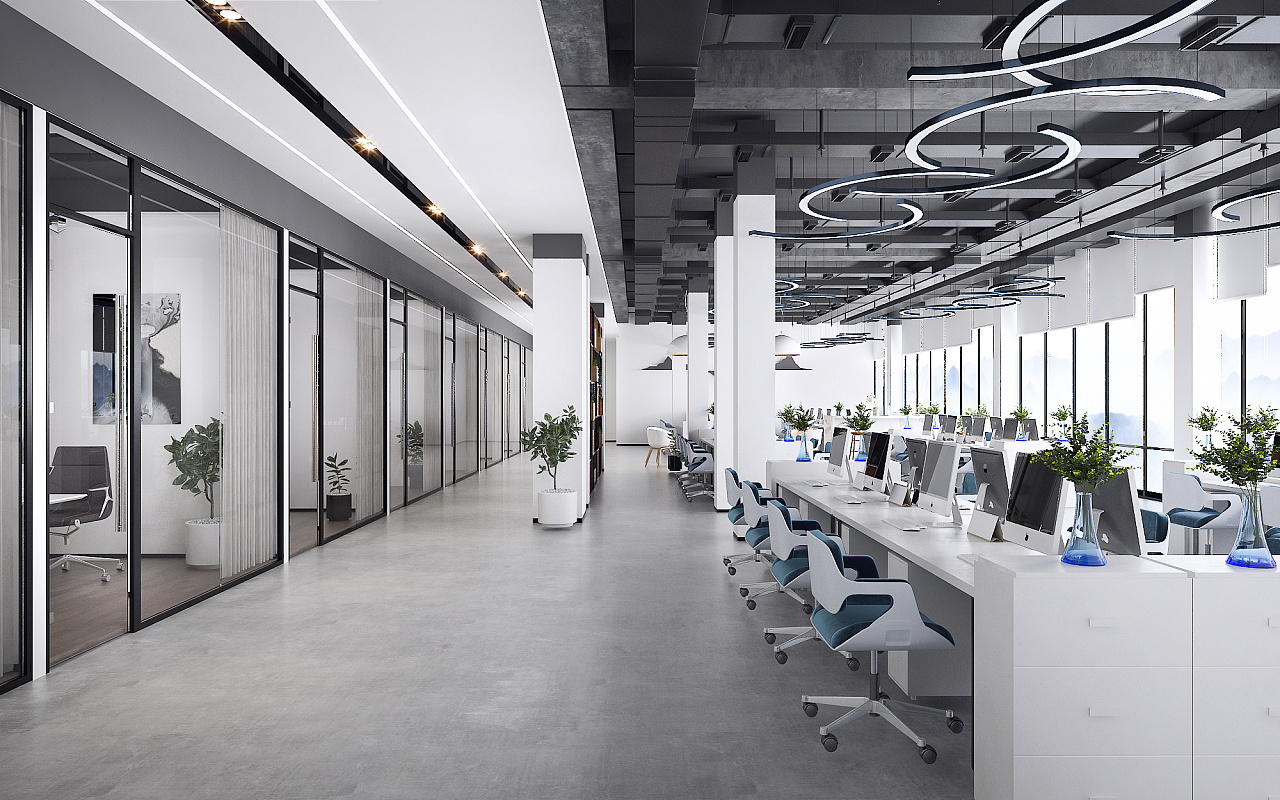 虹口区现代简约办公室装修效果图 - 上海办公室装修案例 消防设计 装修报建