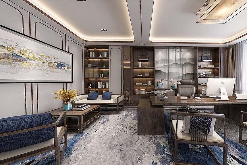 黄浦区新中式风办公室装修效果图 - 上海办公室装修案例 消防设计 装修报建